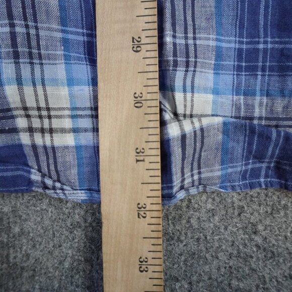 Robert Talbot Mens Shirt XL  Blue Plaid Long Sleeve Linen Made in Portugal - Picture 7 of 10